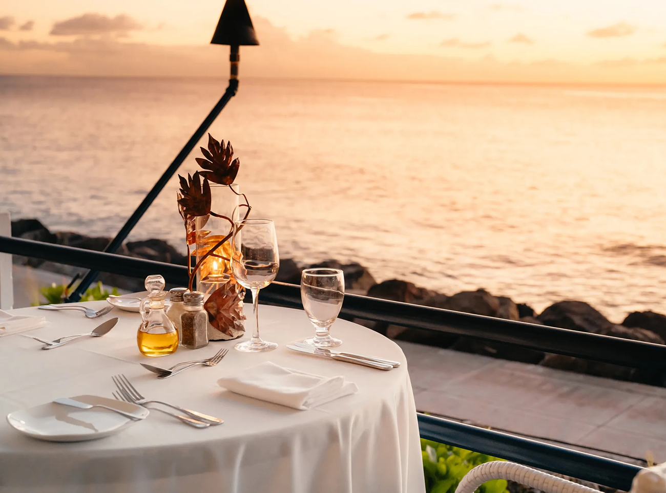 Sunset dinner table setting at Boardwalk restaurant in Barbados